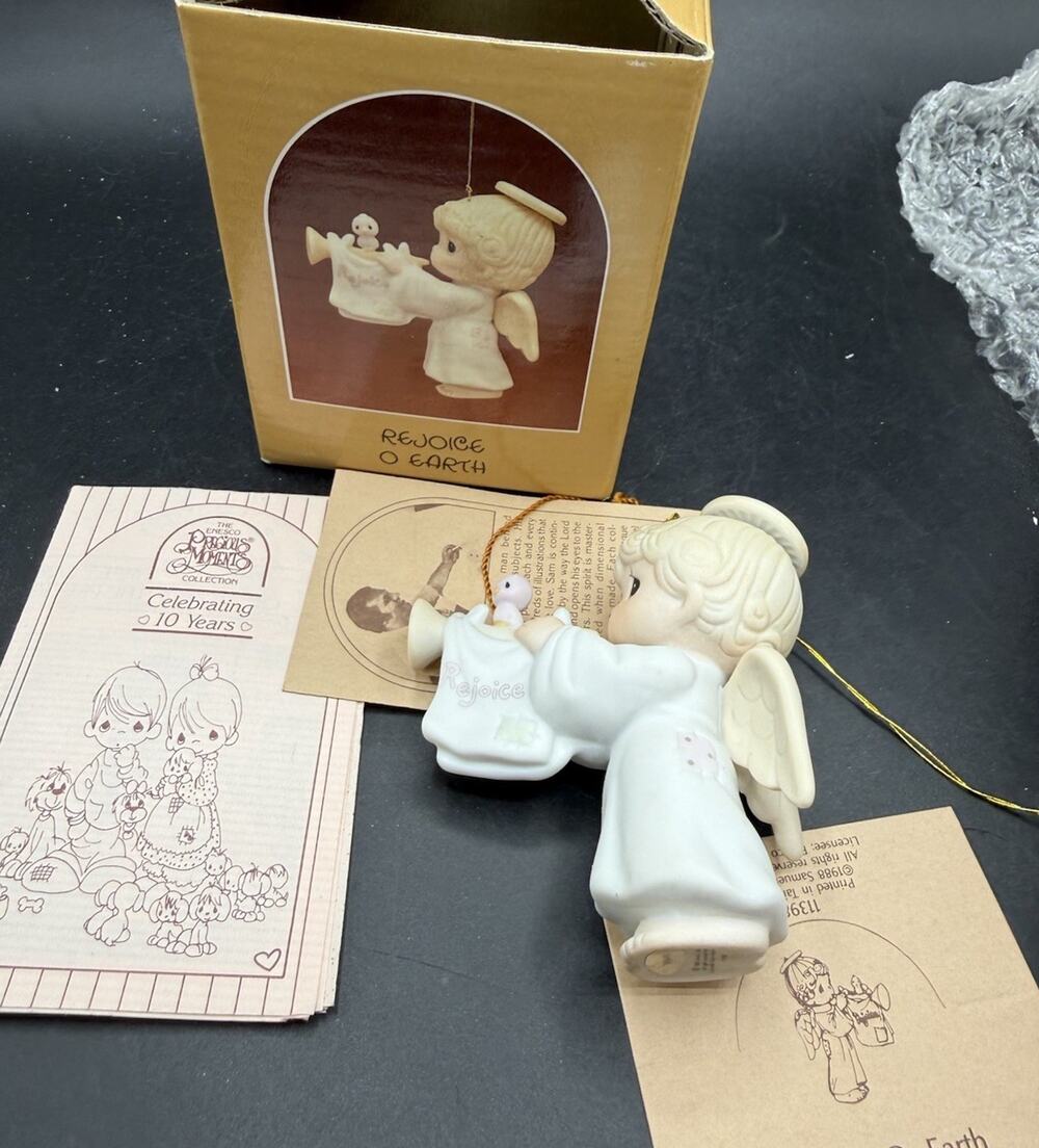 Vtg Enesco Precious Moments Christmas Ornament REJOICE O EARTH 1988 MIB 52D
